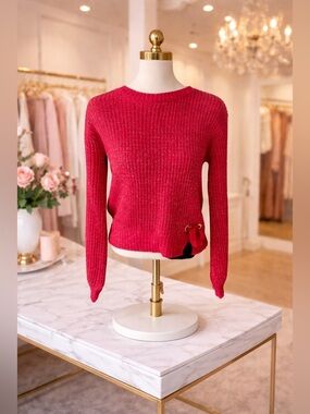 Epic Threads Red Ribbed Knit Sweater Side Tie Detail Size